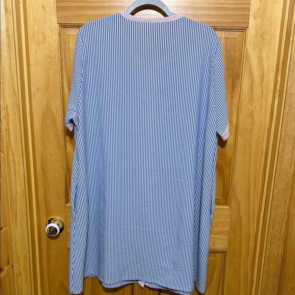 Yozly Blue, Pink & White Striped Snap Front House Dress, Size XXL - Picture 3 of 10